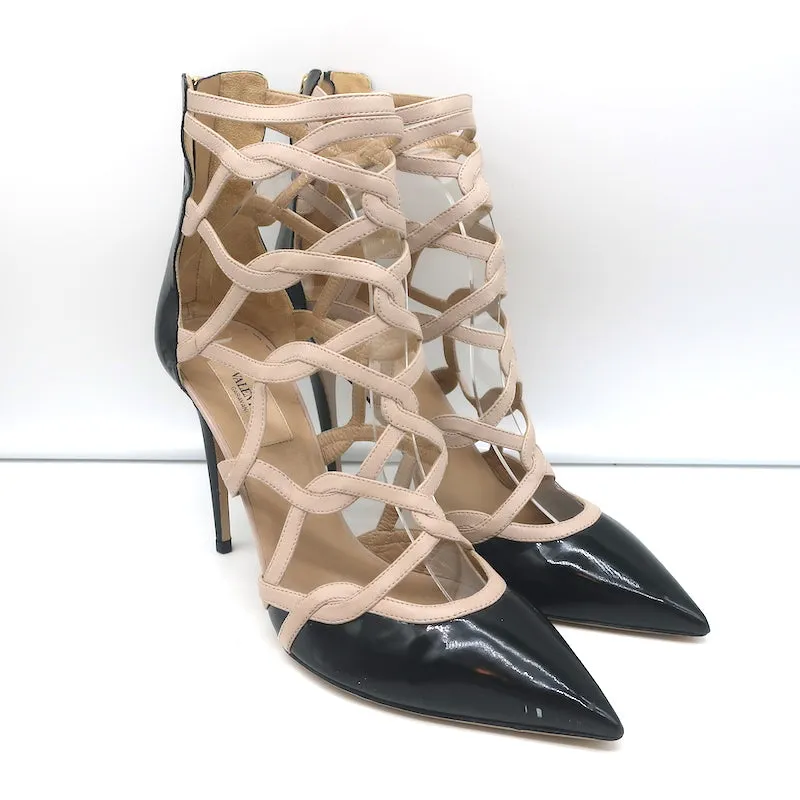 Valentino Cage Knöchelstiefel Schwarz Lackleder & Pulverleder Größe 39,5