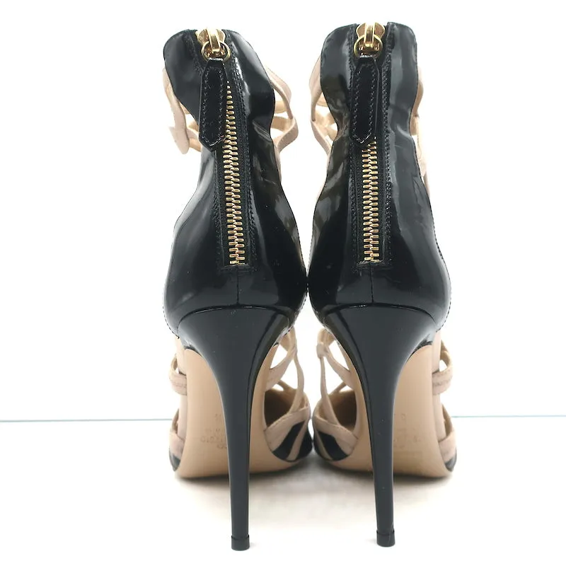 Valentino Cage Knöchelstiefel Schwarz Lackleder & Pulverleder Größe 39,5