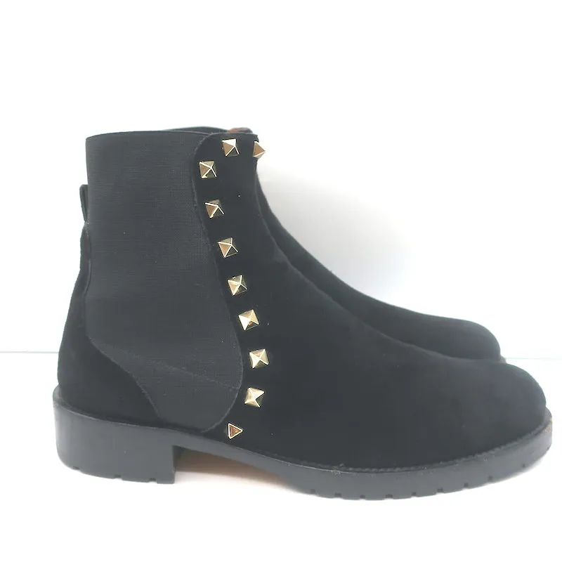 Valentino Rockstud Chelsea Stiefel Schwarz Wildleder Größe 38 Flache Knöchelstiefel
