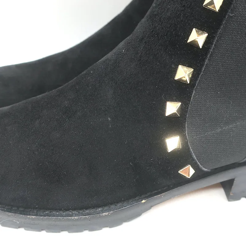 Valentino Rockstud Chelsea Stiefel Schwarz Wildleder Größe 38 Flache Knöchelstiefel