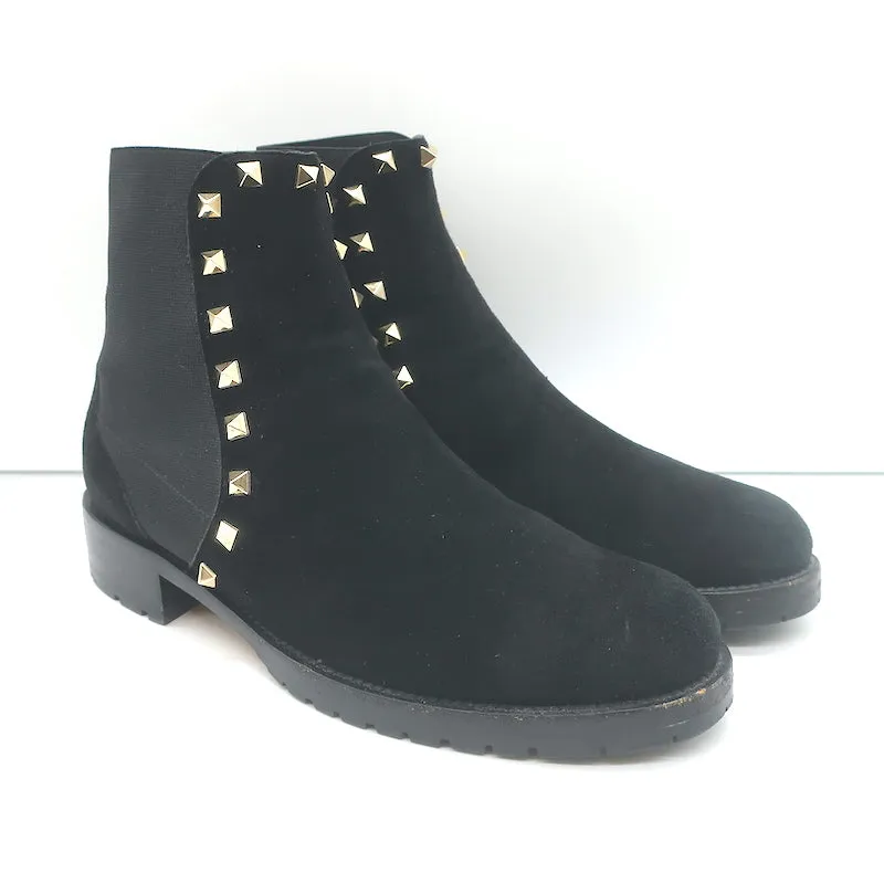 Valentino Rockstud Chelsea Stiefel Schwarz Wildleder Größe 38 Flache Knöchelstiefel