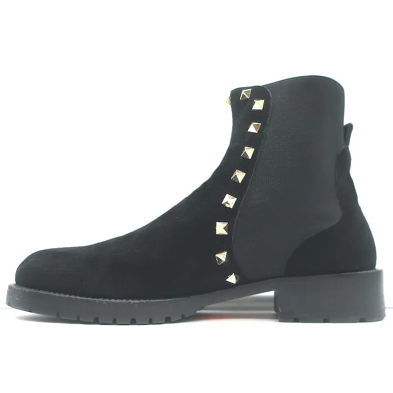 Valentino Rockstud Chelsea Stiefel Schwarz Wildleder Größe 38 Flache Knöchelstiefel