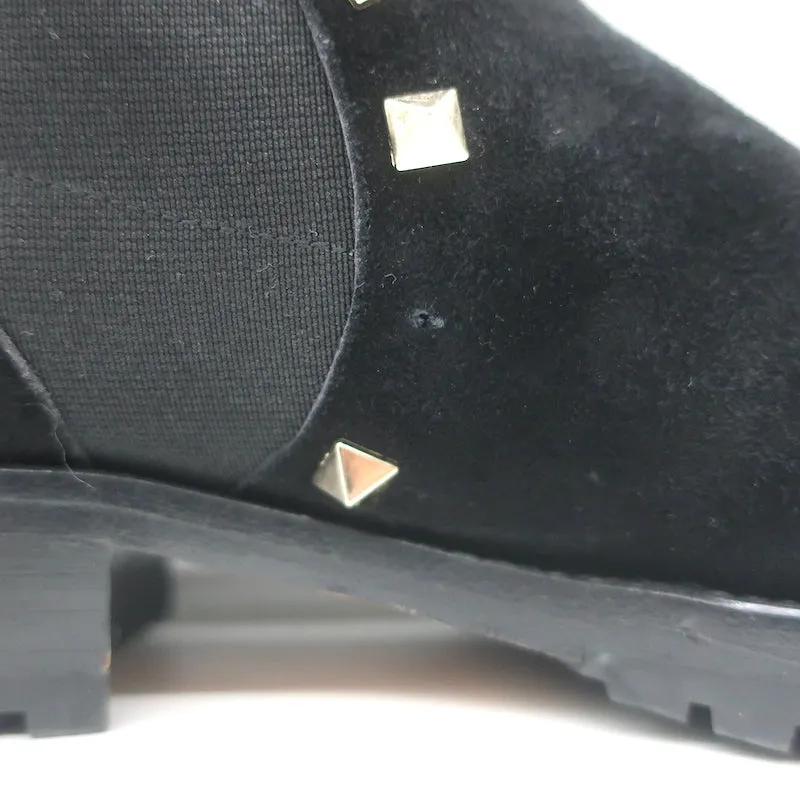Valentino Rockstud Chelsea Stiefel Schwarz Wildleder Größe 38 Flache Knöchelstiefel