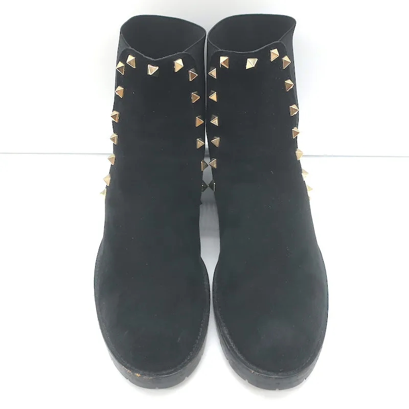 Valentino Rockstud Chelsea Stiefel Schwarz Wildleder Größe 38 Flache Knöchelstiefel