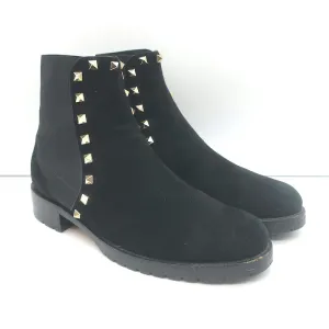 Valentino Rockstud Chelsea Stiefel Schwarz Wildleder Größe 38 Flache Knöchelstiefel