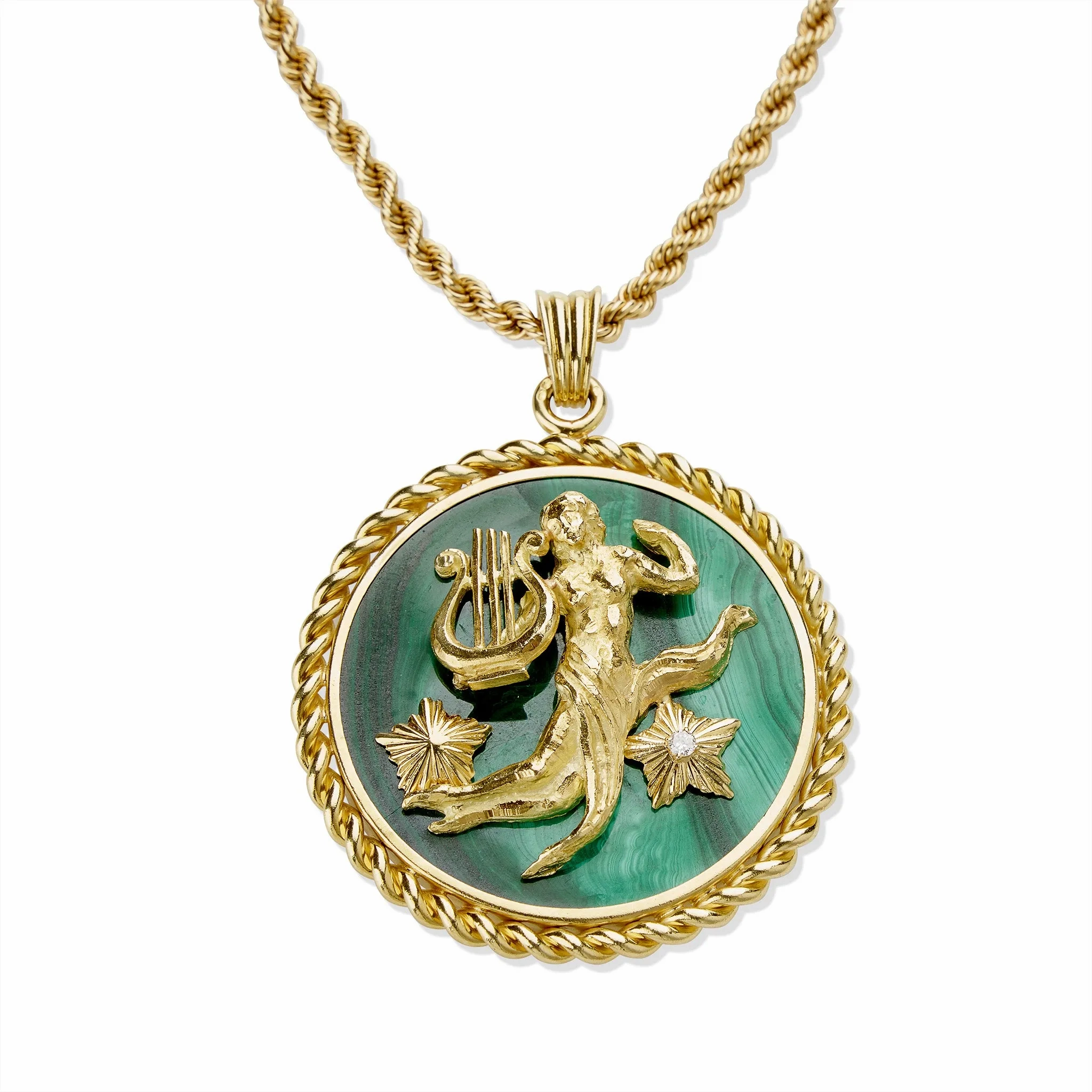 Van Cleef &amp; Arpels Malachite and Diamond Virgo Zodiac Pendant