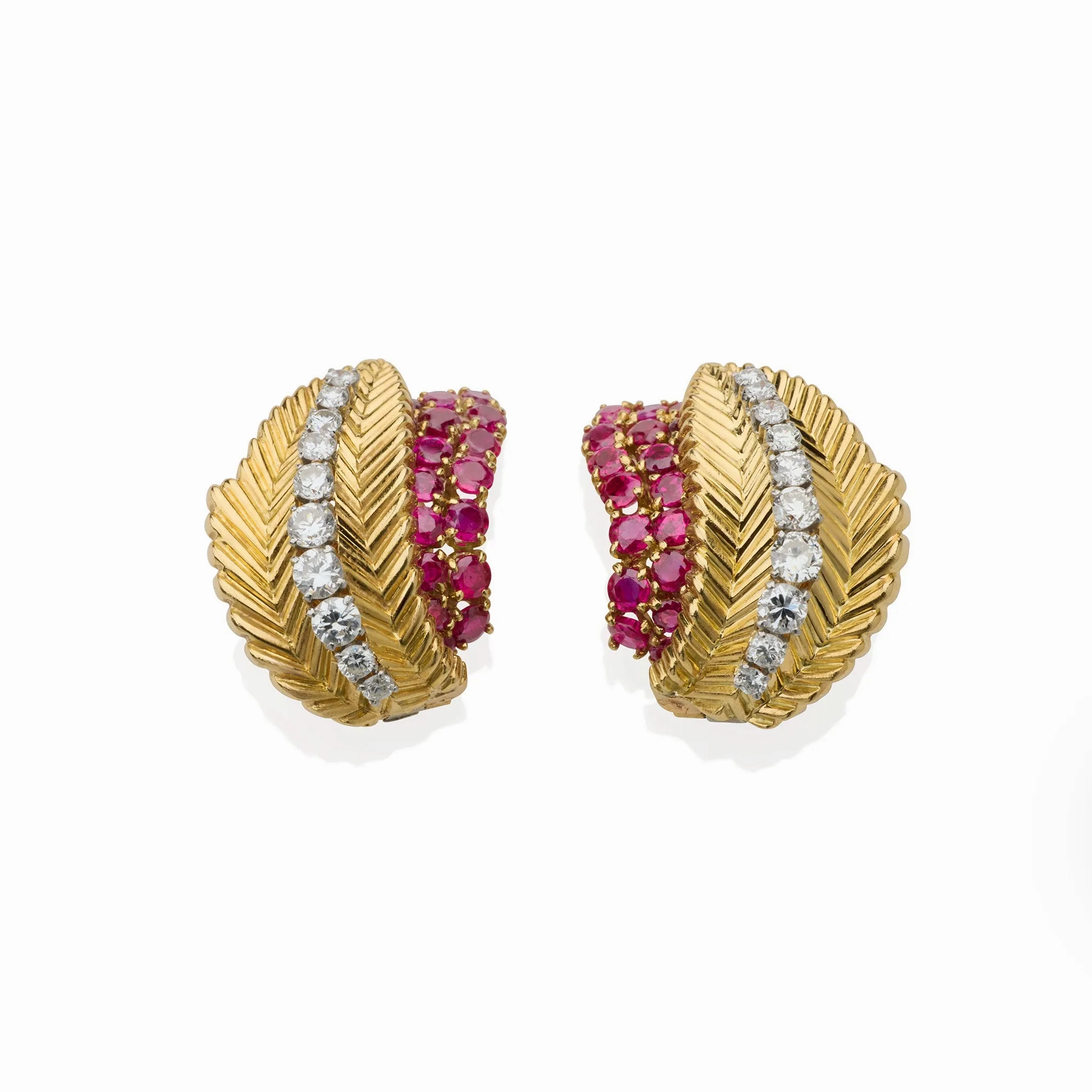 Van Cleef &amp; Arpels Paris Mid-century Ruby and Diamond Earrings