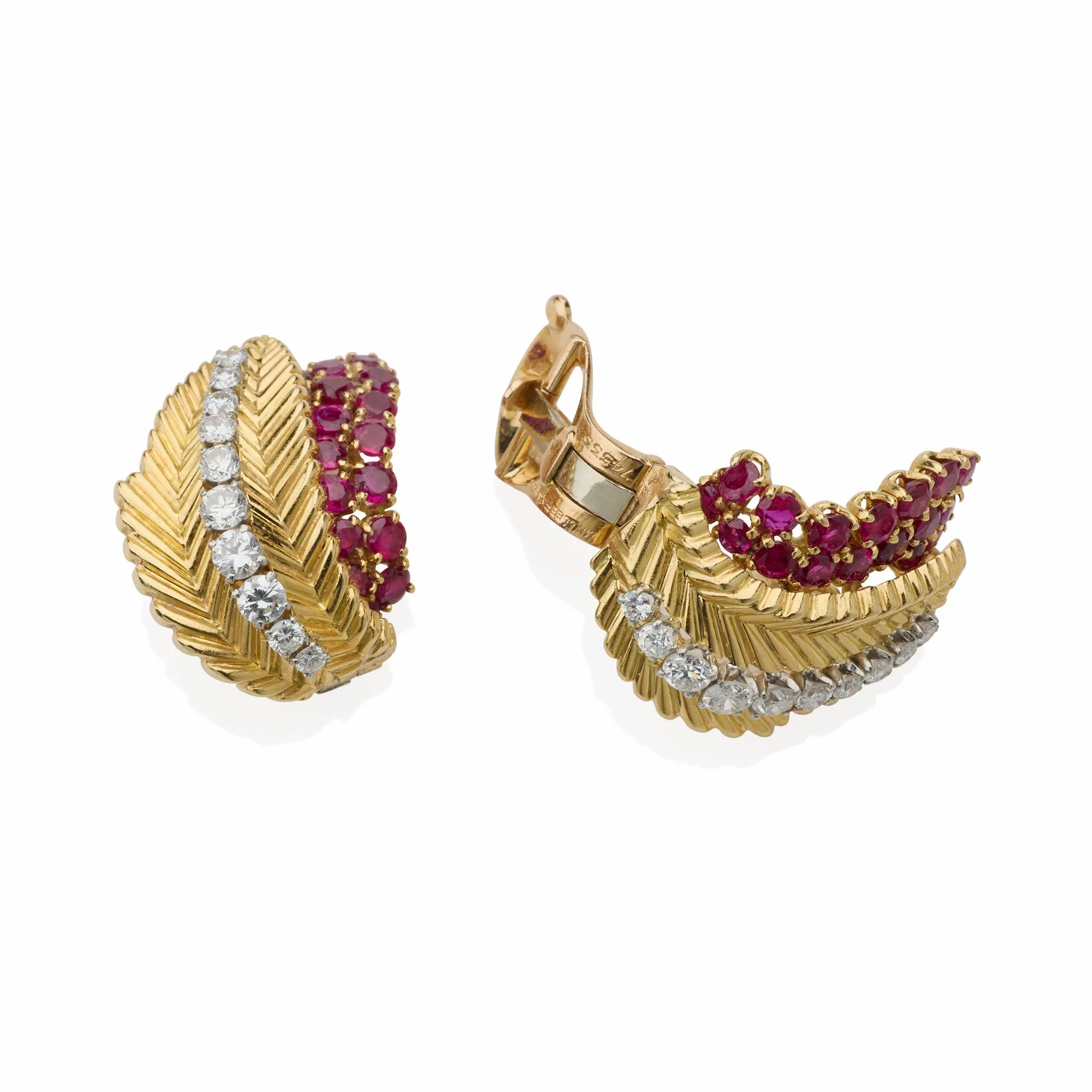 Van Cleef &amp; Arpels Paris Mid-century Ruby and Diamond Earrings