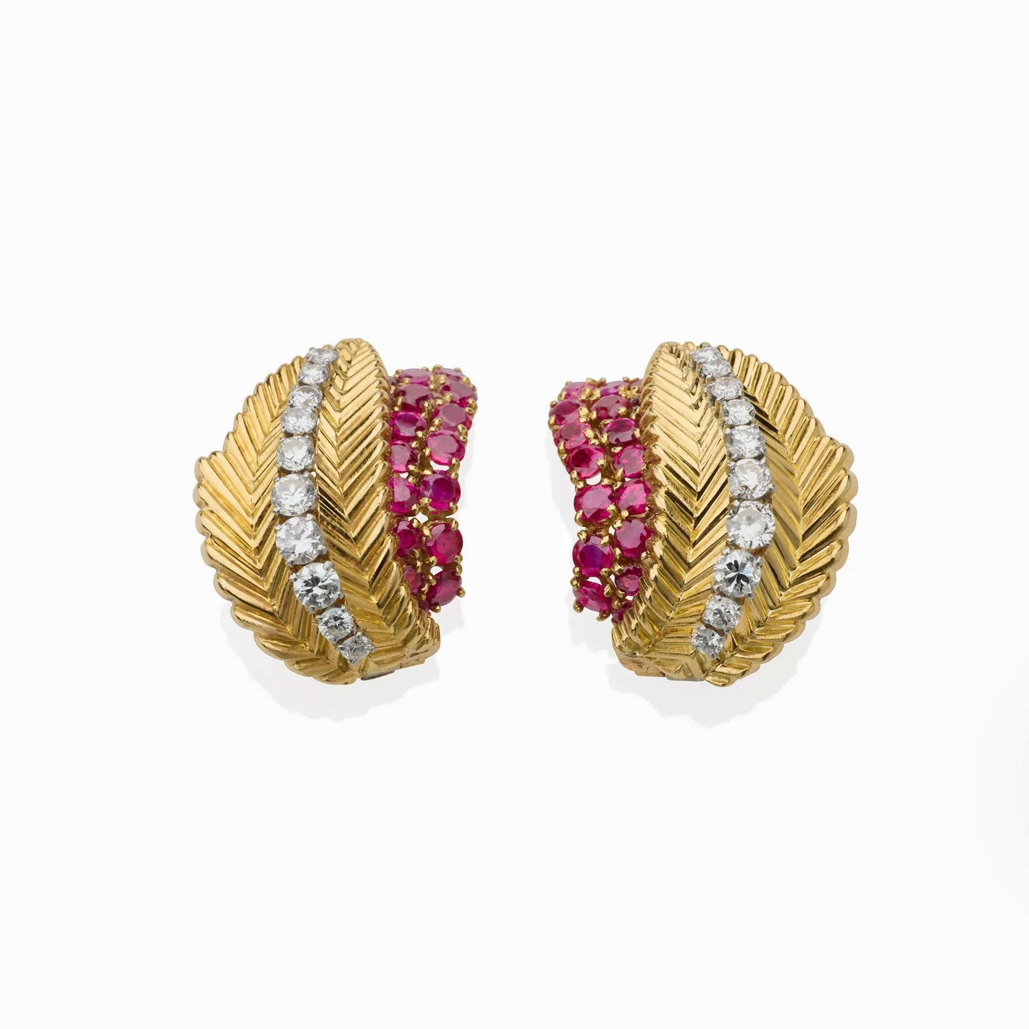 Van Cleef &amp; Arpels Paris Mid-century Ruby and Diamond Earrings