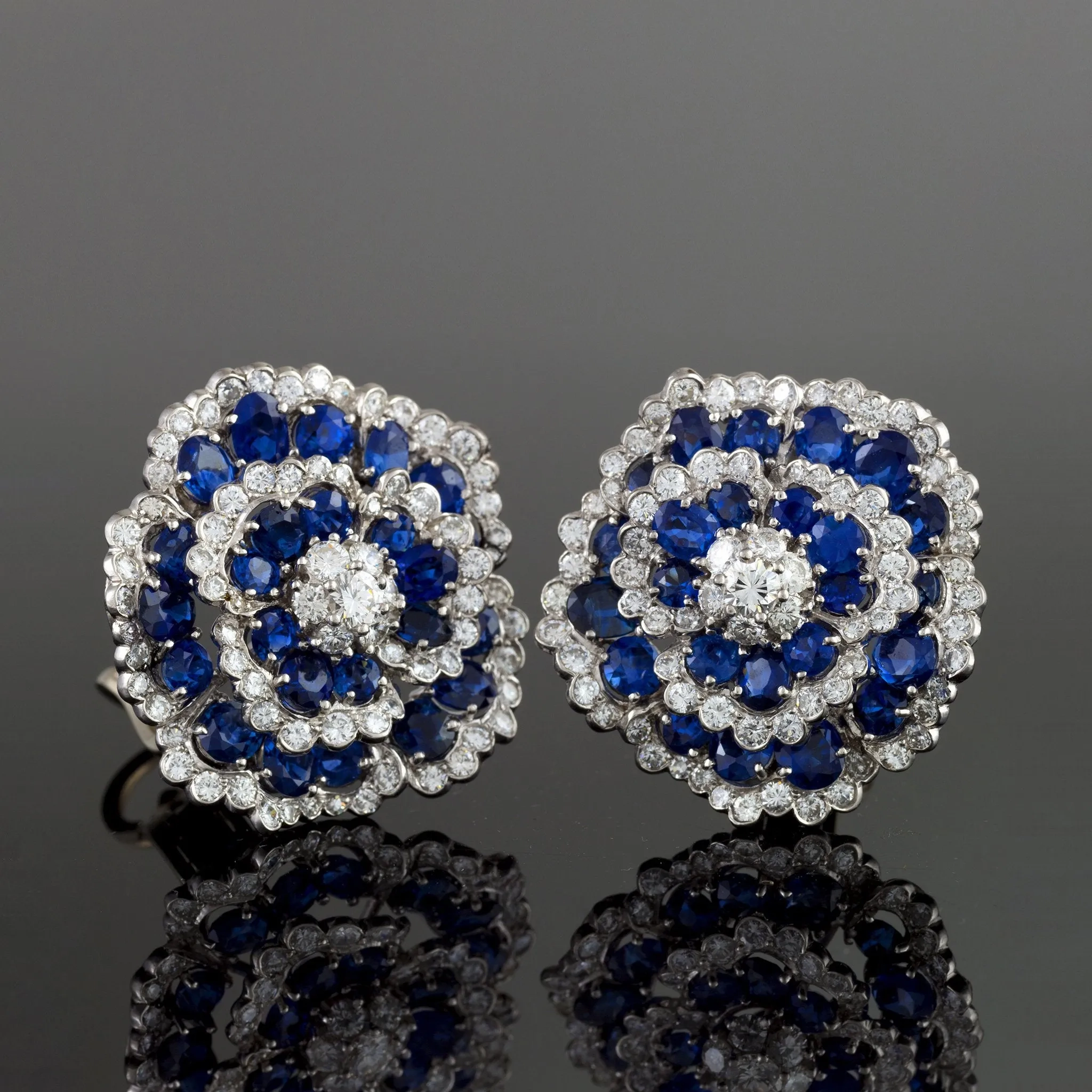 Van Cleef &amp; Arpels Sapphire and Diamond &quot;Camellia&quot; Earrings