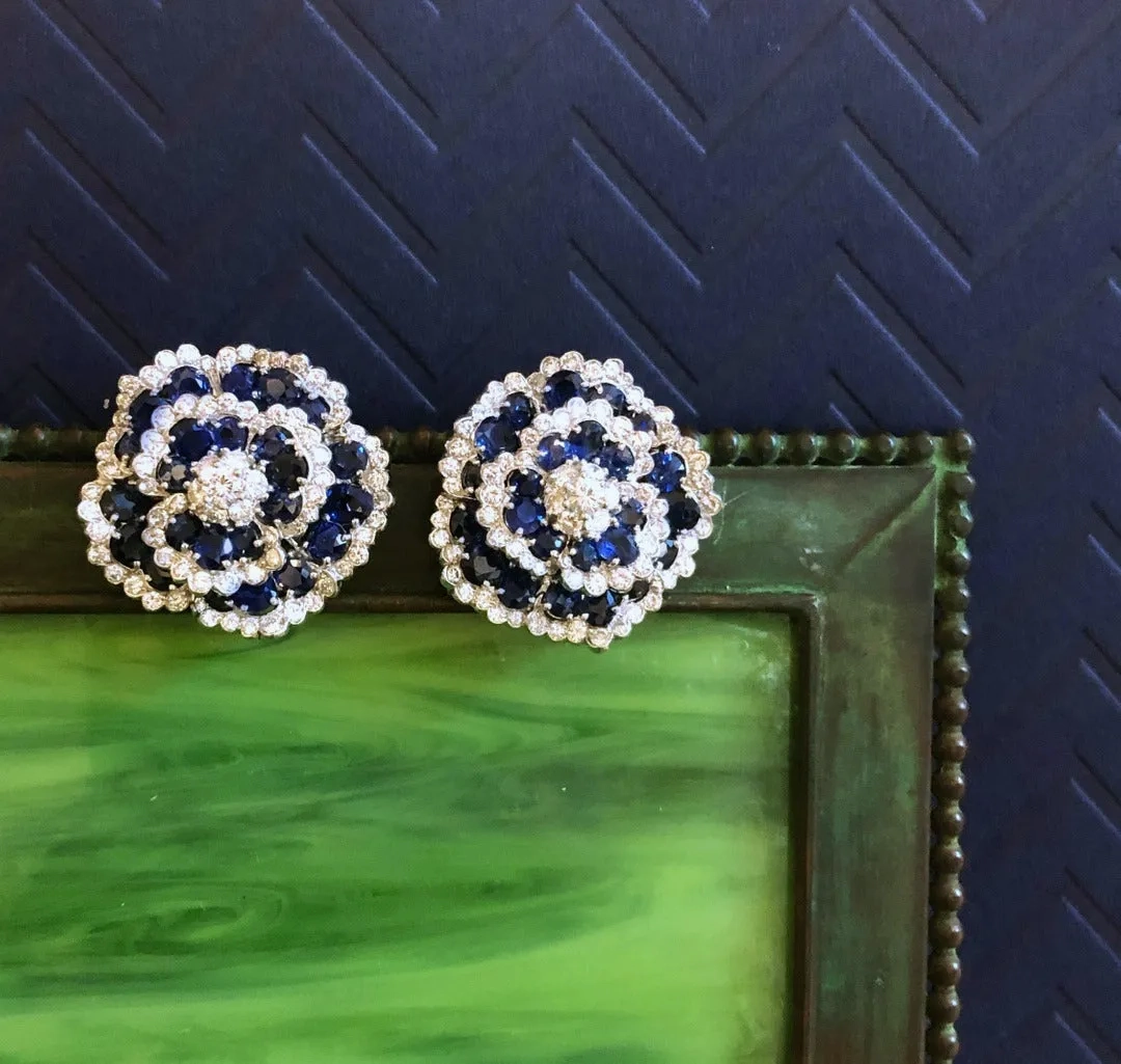 Van Cleef &amp; Arpels Sapphire and Diamond &quot;Camellia&quot; Earrings