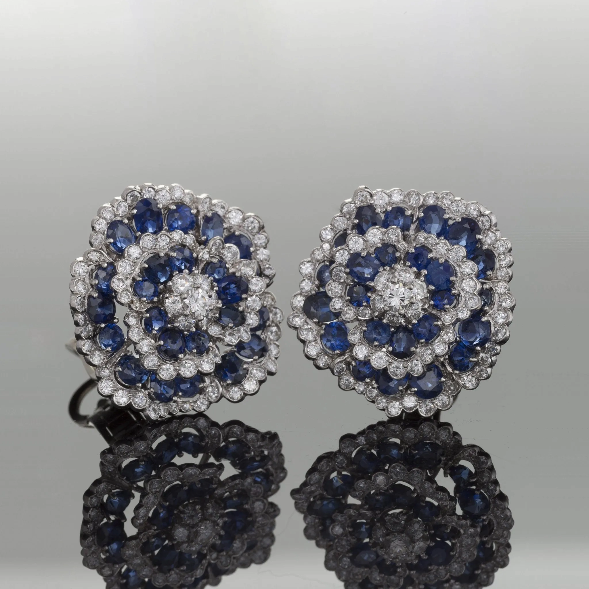 Van Cleef &amp; Arpels Sapphire and Diamond &quot;Camellia&quot; Earrings
