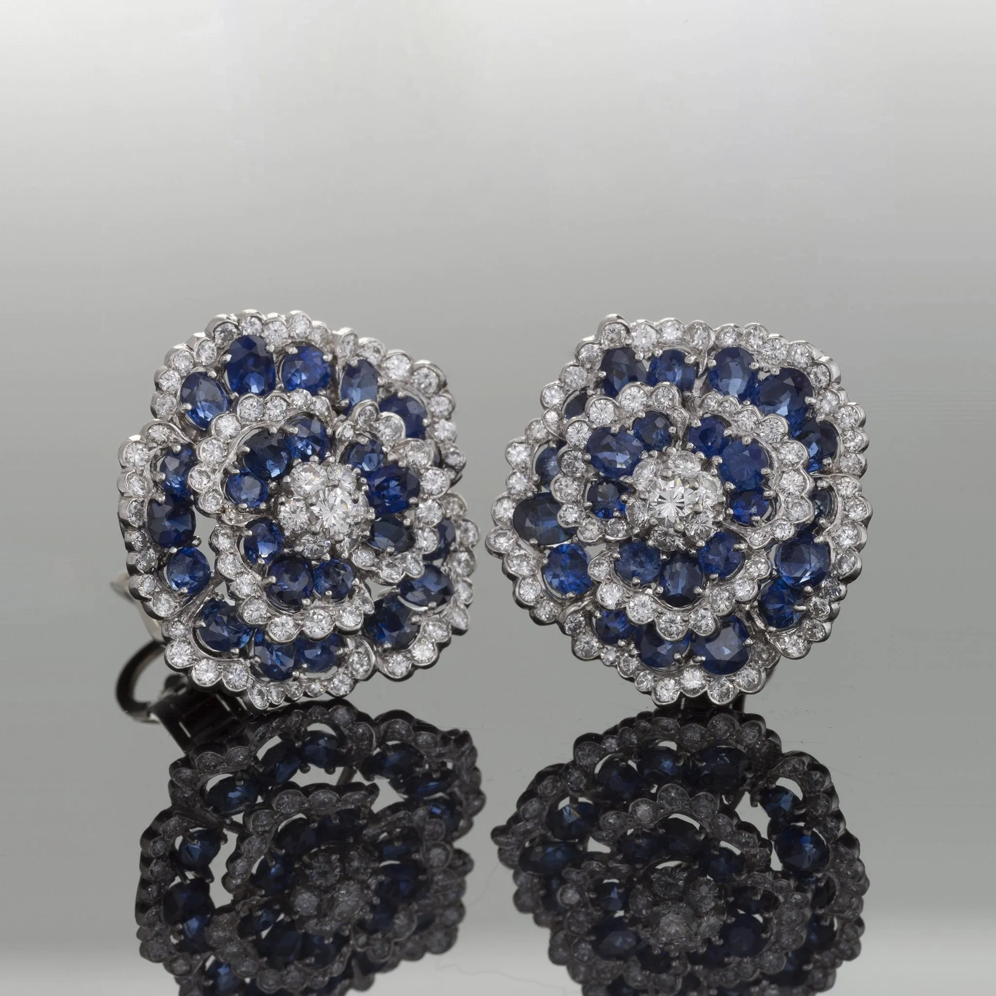 Van Cleef &amp; Arpels Sapphire and Diamond &quot;Camellia&quot; Earrings
