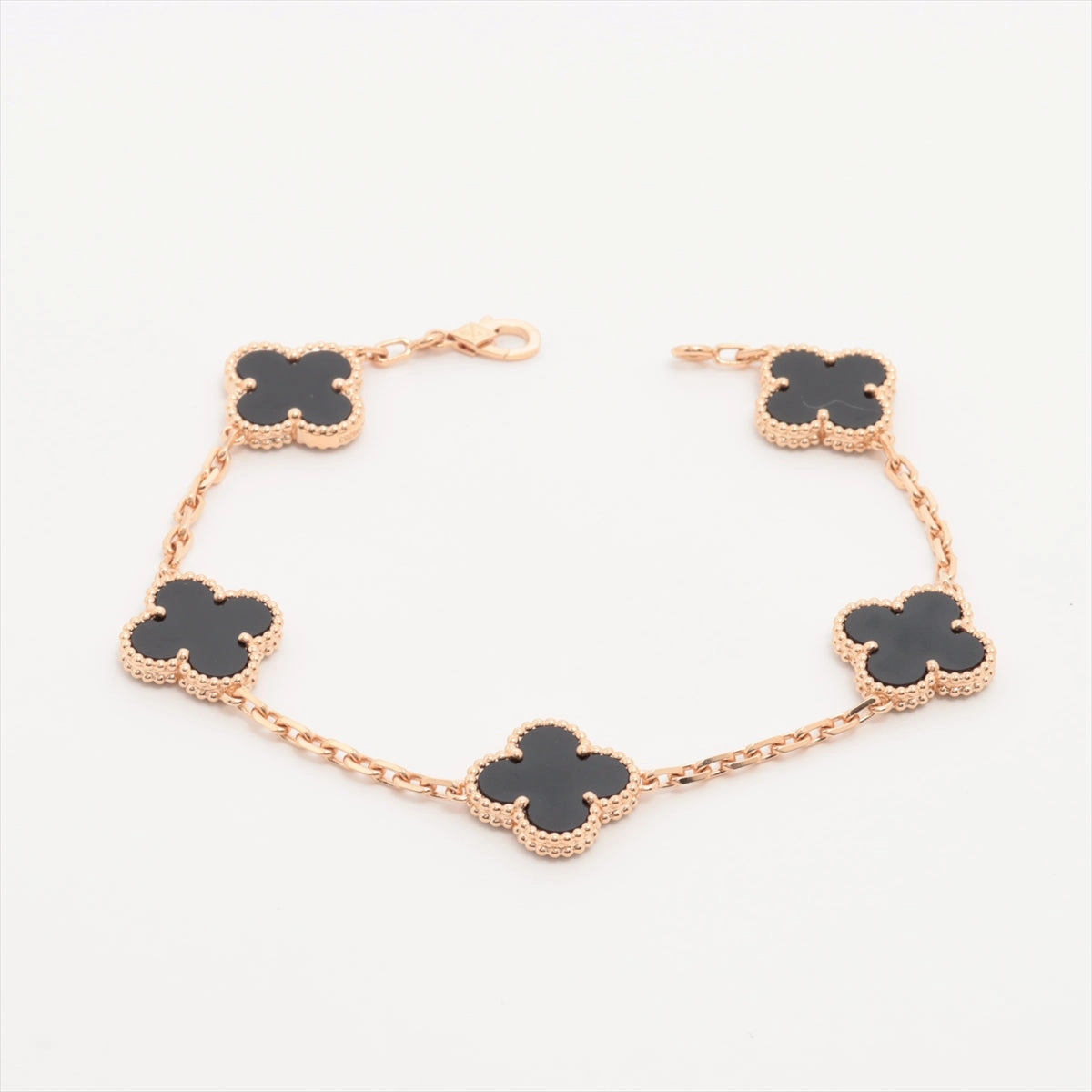 Van Cleef & Arpels Vintage Alhambra 5 Motifs Onyx Bracelet hand-chain-bracelet  