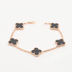 Van Cleef & Arpels Vintage Alhambra 5 Motifs Onyx Bracelet hand-chain-bracelet  