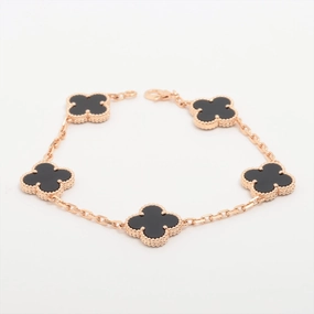Van Cleef & Arpels Vintage Alhambra 5 Motifs Onyx Bracelet hand-chain-bracelet  