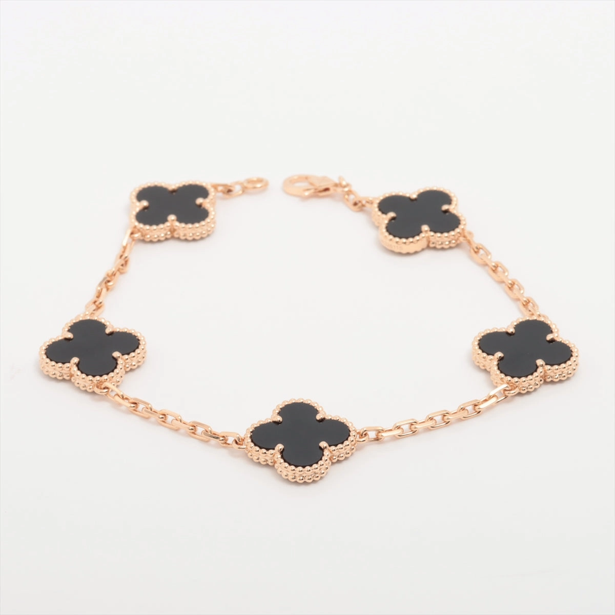 Van Cleef & Arpels Vintage Alhambra 5 Motifs Onyx Bracelet hand-chain-bracelet  