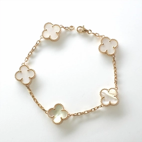 Van Cleef & Arpels Vintage Alhambra 5 Motifs White Mother of Pearls Bracelet hand-chain-bracelet  