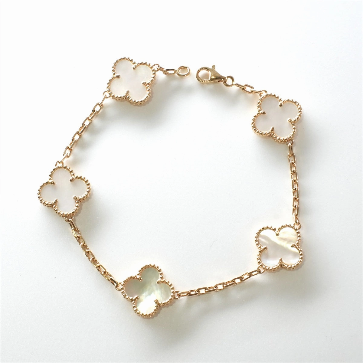 Van Cleef & Arpels Vintage Alhambra 5 Motifs White Mother of Pearls Bracelet hand-chain-bracelet  