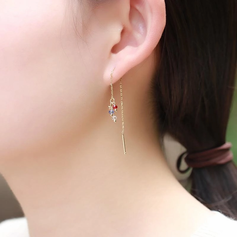 Versatile Sterling Silver Set Color Tassel Zircon Ear Wire Women 