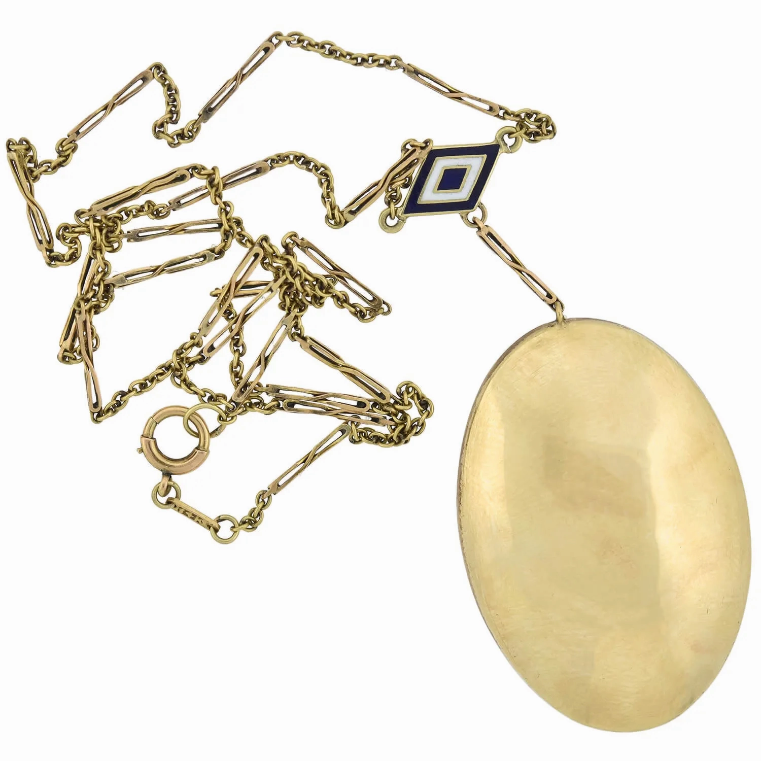 Victorian Egyptian Revival 14kt Enameled Pharaoh Pendant Necklace 18&quot;