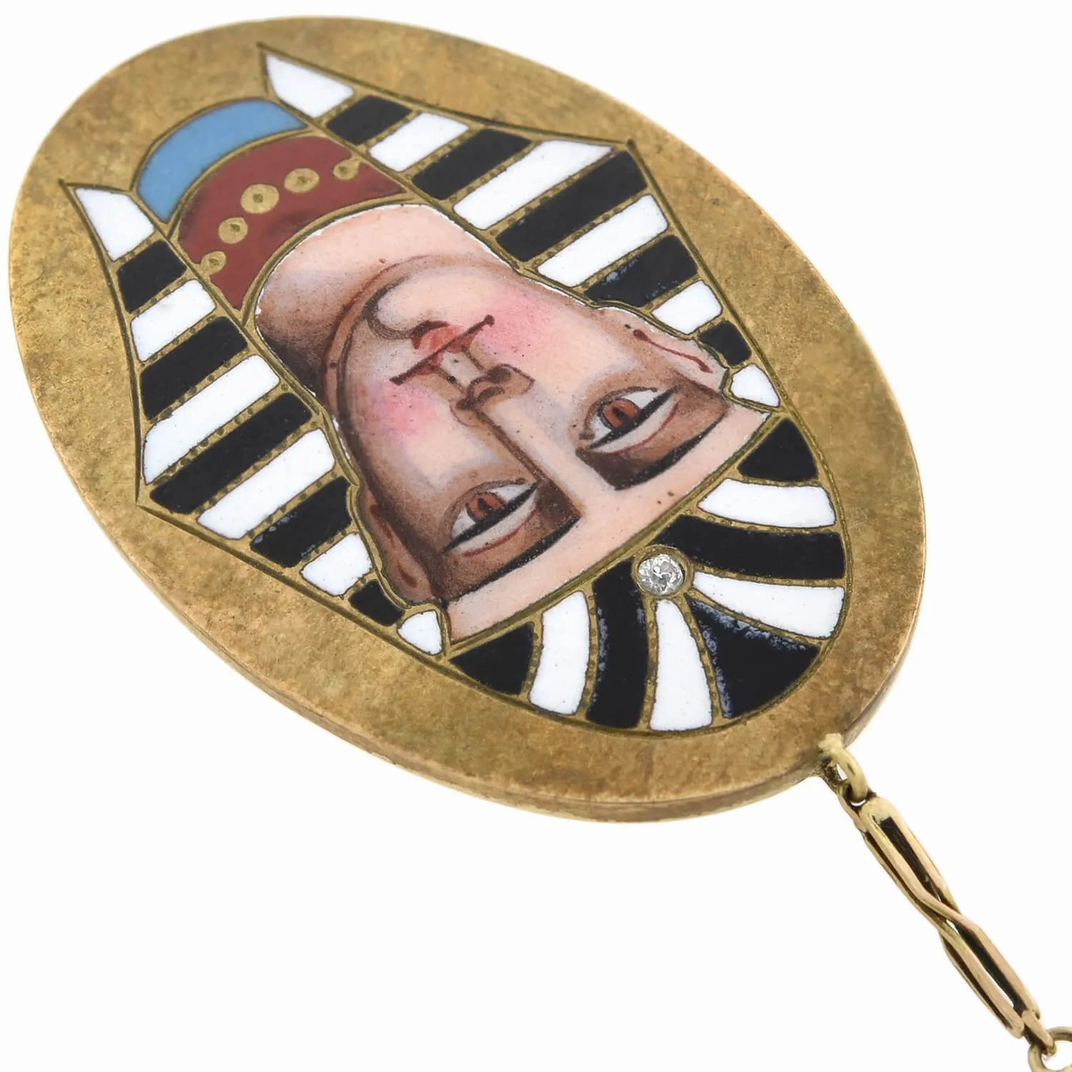 Victorian Egyptian Revival 14kt Enameled Pharaoh Pendant Necklace 18&quot;