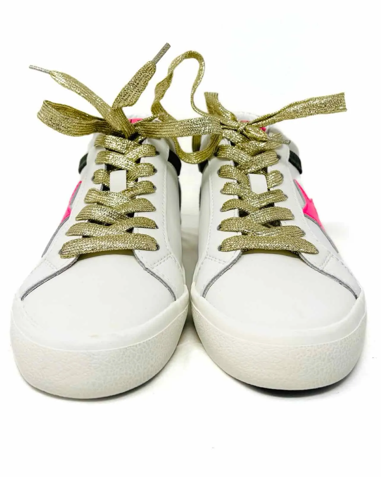 Vintage Havanna Größe 8 Weiß/Rosa/Gold Schnürschuhe Ledersneaker