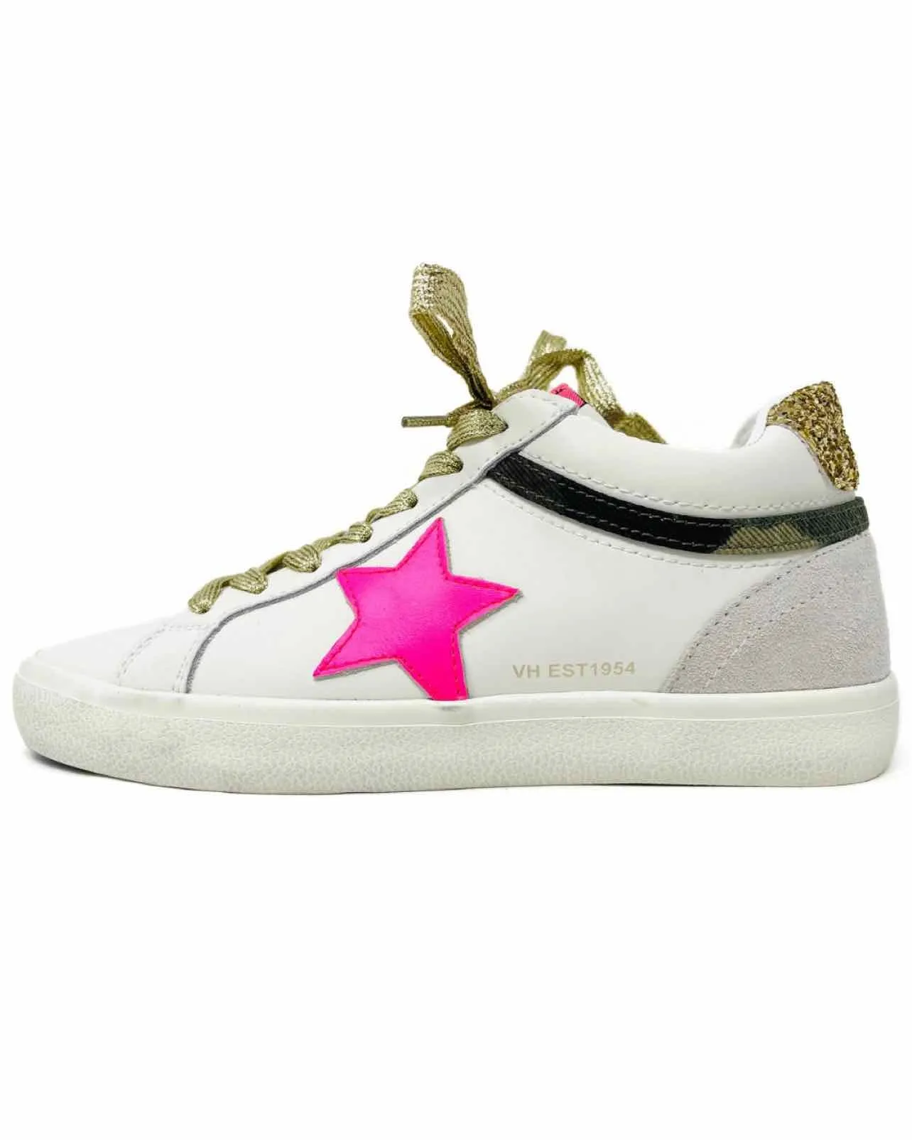 Vintage Havanna Größe 8 Weiß/Rosa/Gold Schnürschuhe Ledersneaker