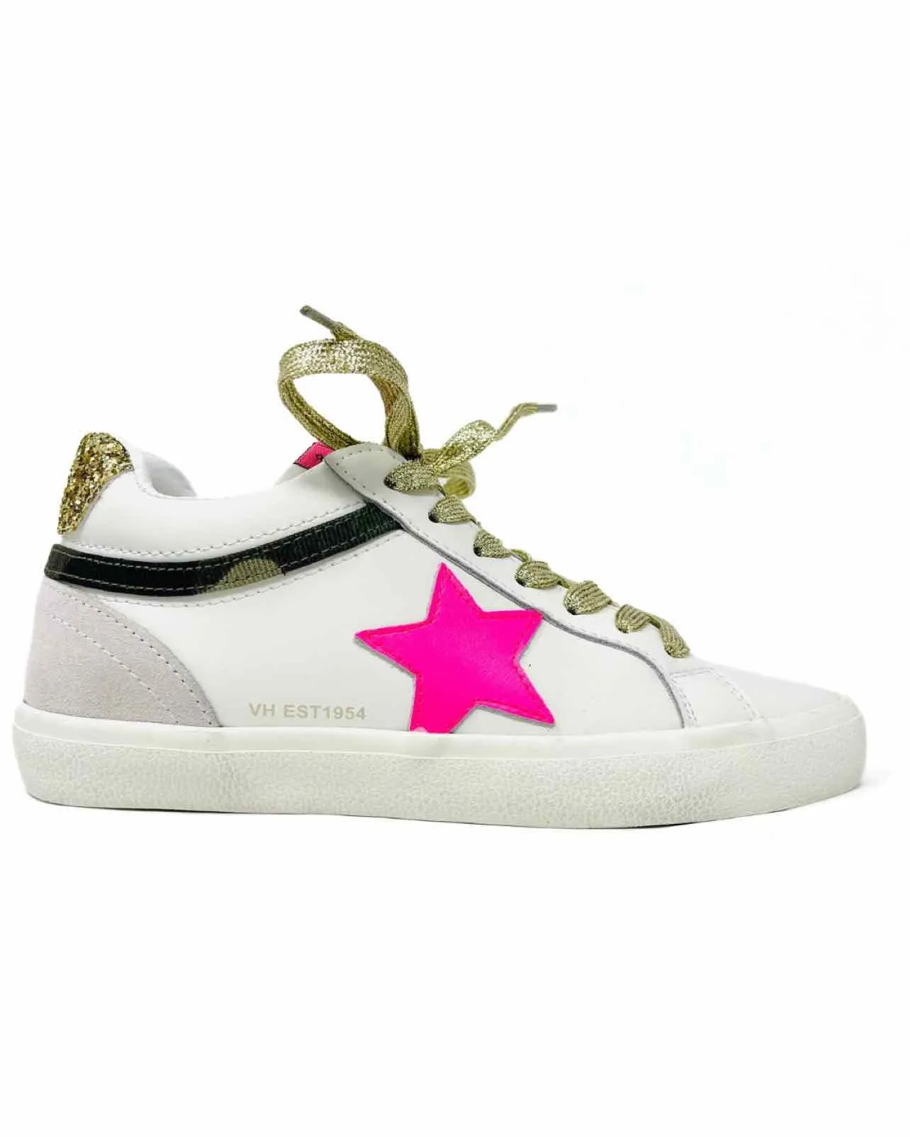 Vintage Havanna Größe 8 Weiß/Rosa/Gold Schnürschuhe Ledersneaker