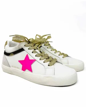 Vintage Havanna Größe 8 Weiß/Rosa/Gold Schnürschuhe Ledersneaker
