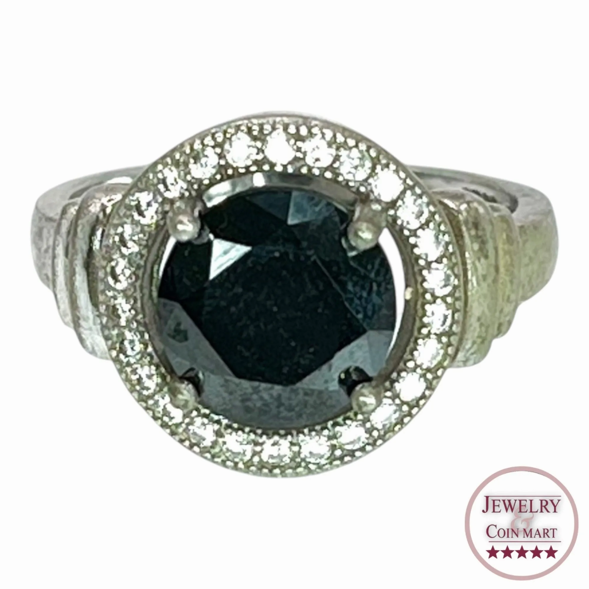 Vintage 925 Sterling Silver Round Black Crystal CZ Accent Halo Ring Size 6.75