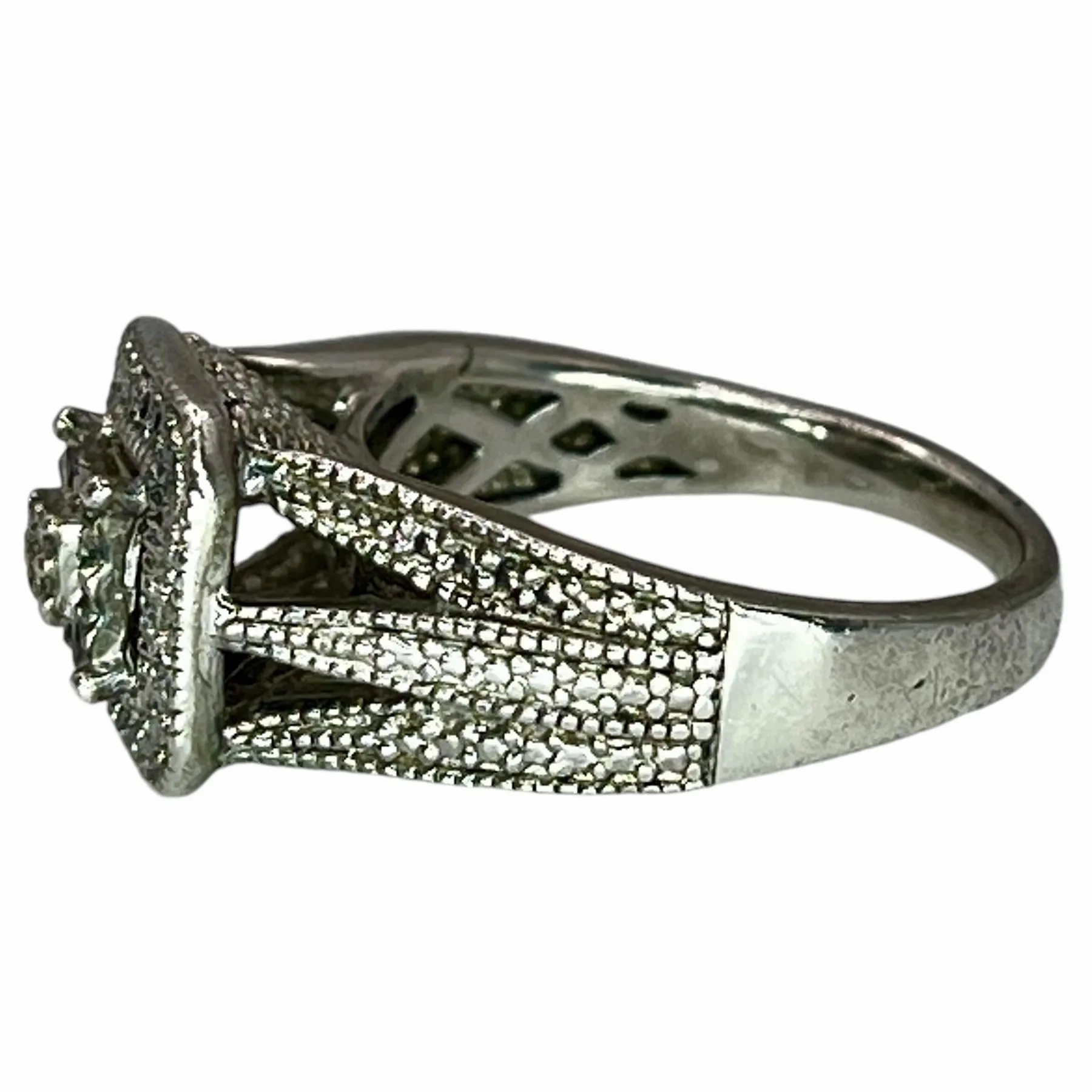 Vintage 925 Sterling Silver Statement Ring Size 4.75 Cluster CZ Square