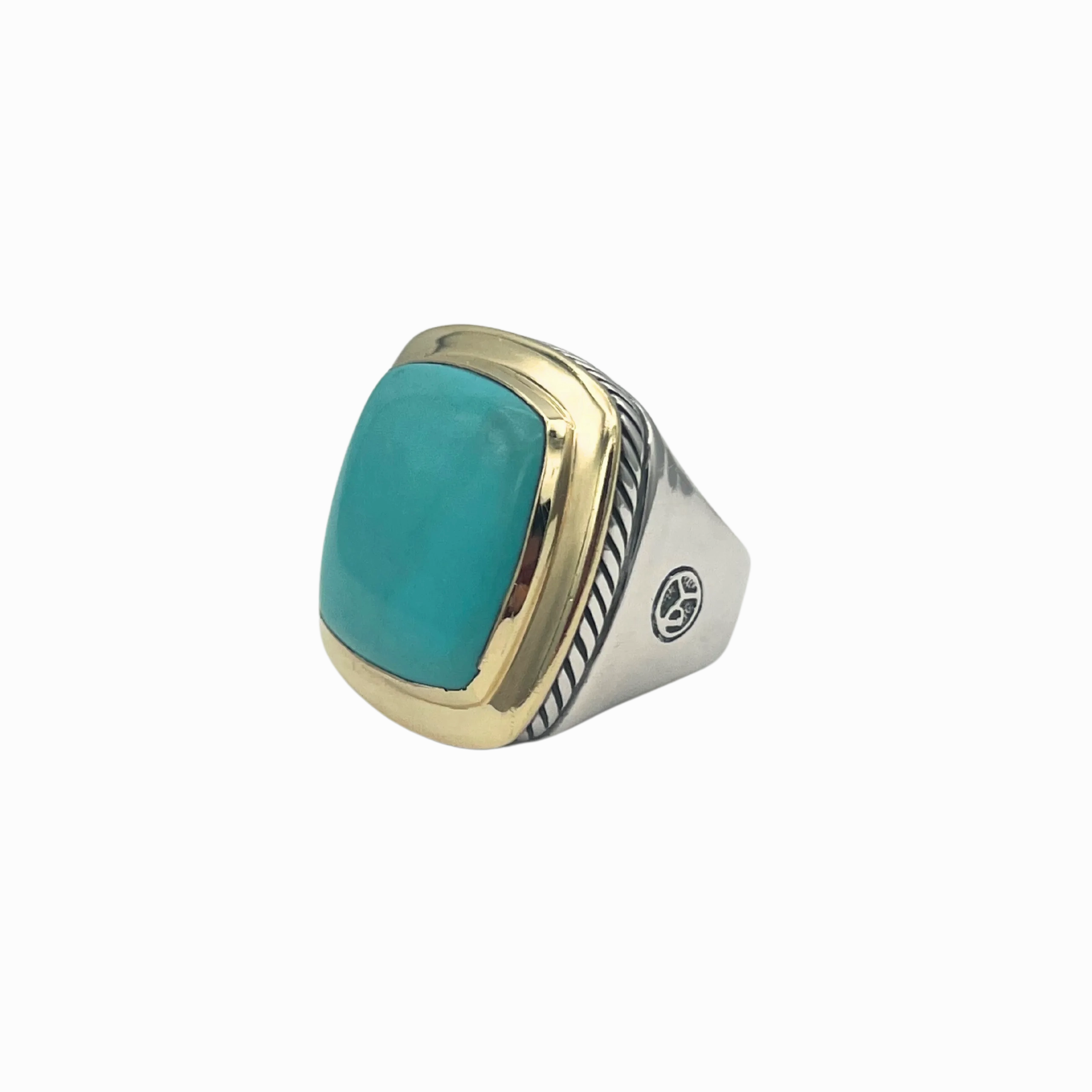 Vintage David Yurman Albion Cushion Cabochon Cut Turquoise ring 18k and Silver