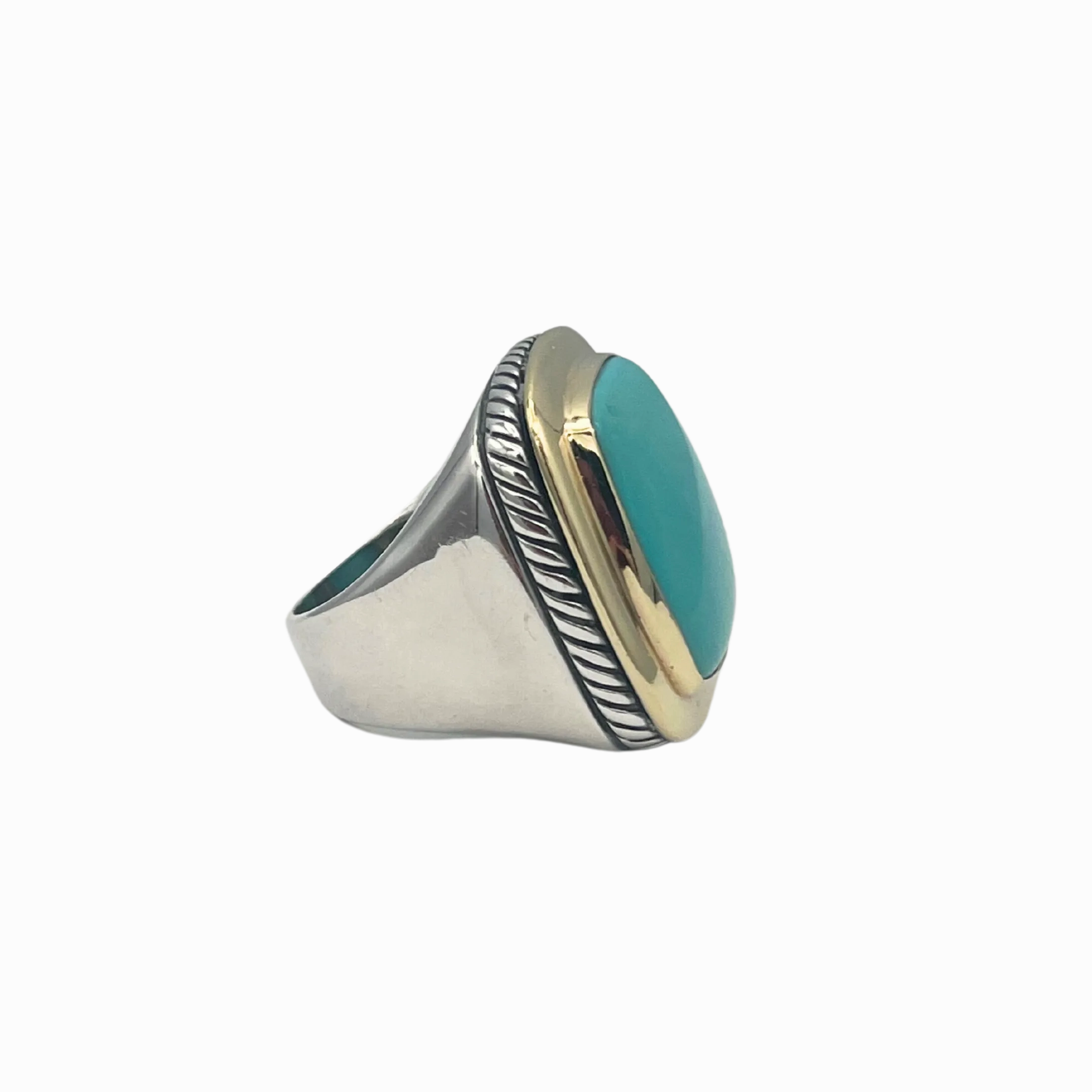 Vintage David Yurman Albion Cushion Cabochon Cut Turquoise ring 18k and Silver