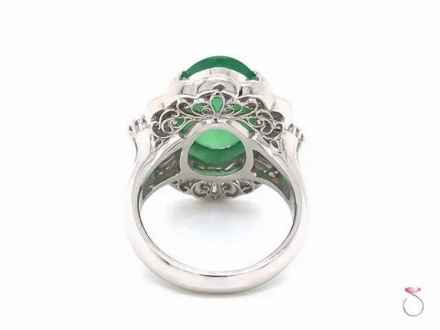 Vintage Grade A Apple Green Jadeite Jade Ballerina Diamond Ring, GIA Jade Report