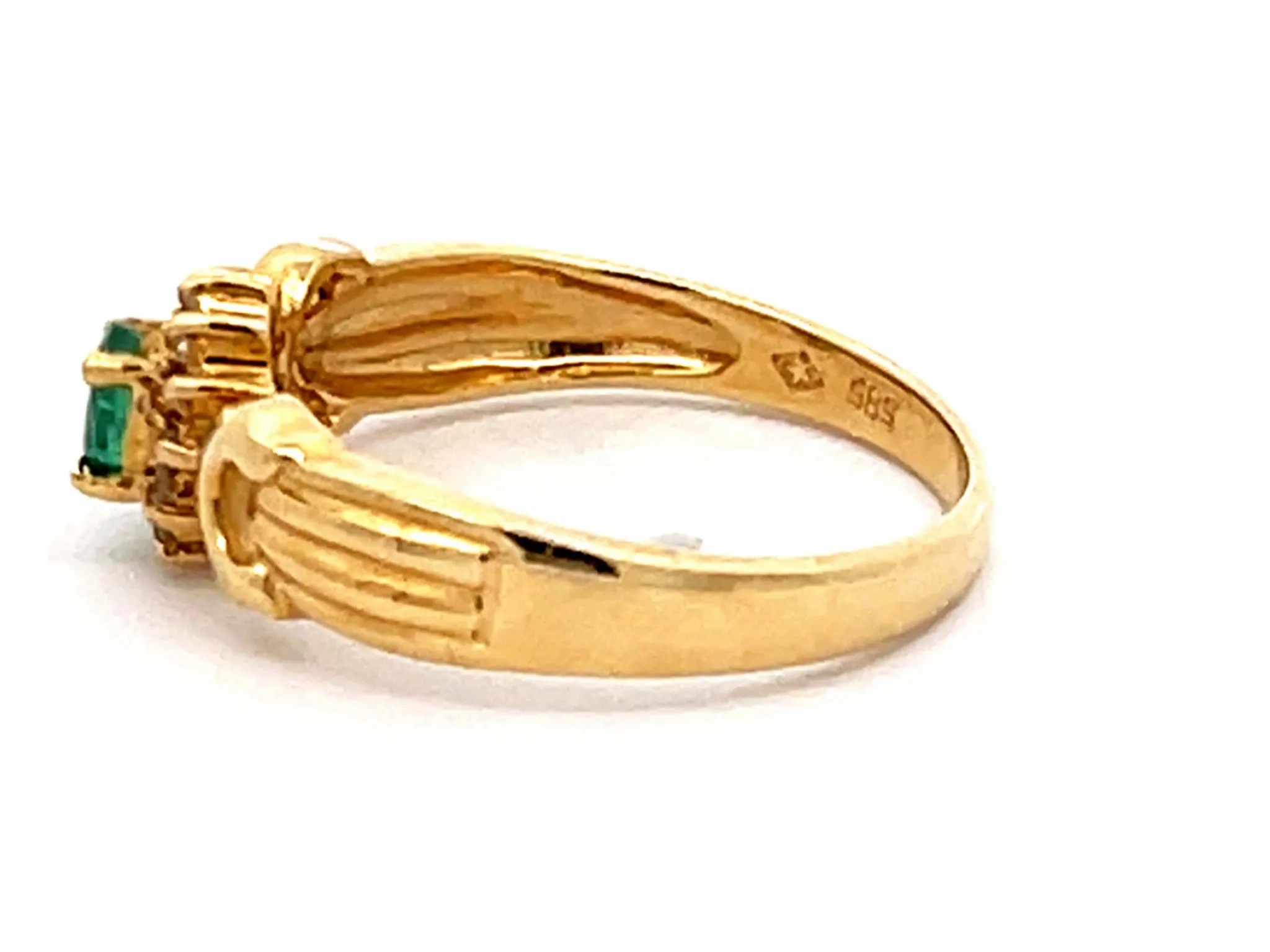 Vintage Green Oval Emerald and Diamond Halo Ring in 14k Yellow Gold