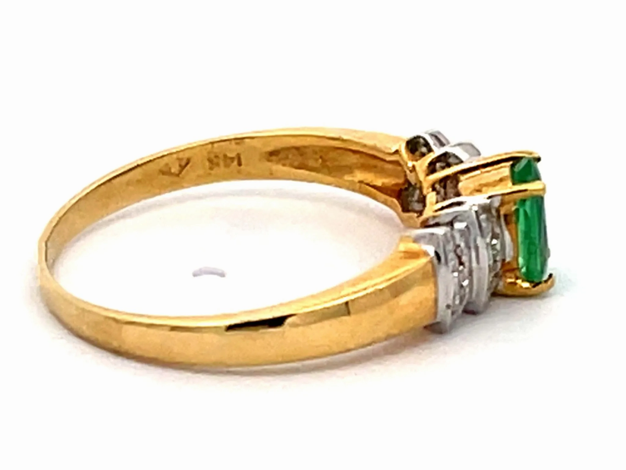 Vintage Green Oval Emerald and Diamond Ring in 14k Yellow Gold