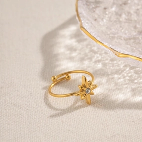Vintage Octagram Design 18K Gold Plated Adjustable Ring 