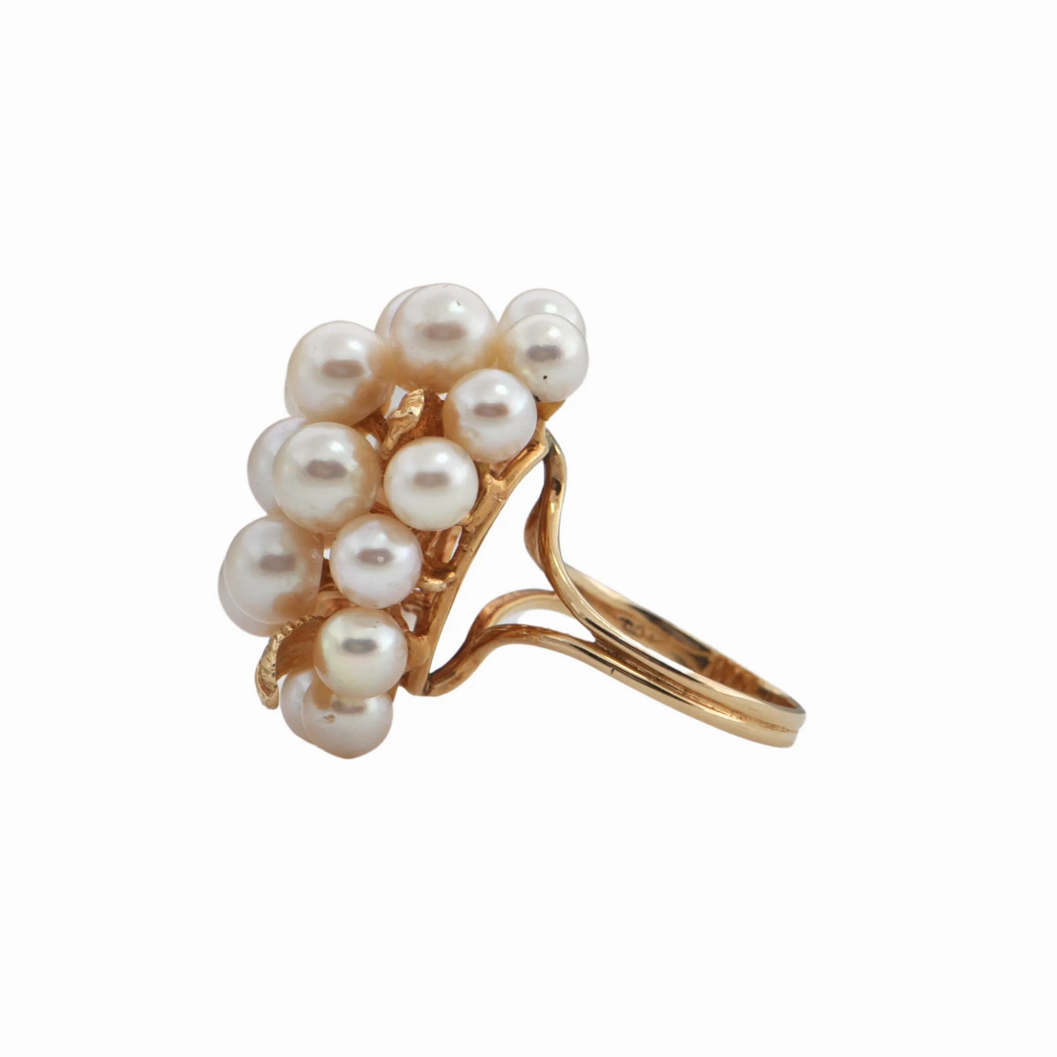 Vintage Pearl and Gold Leaf Cluster Ring