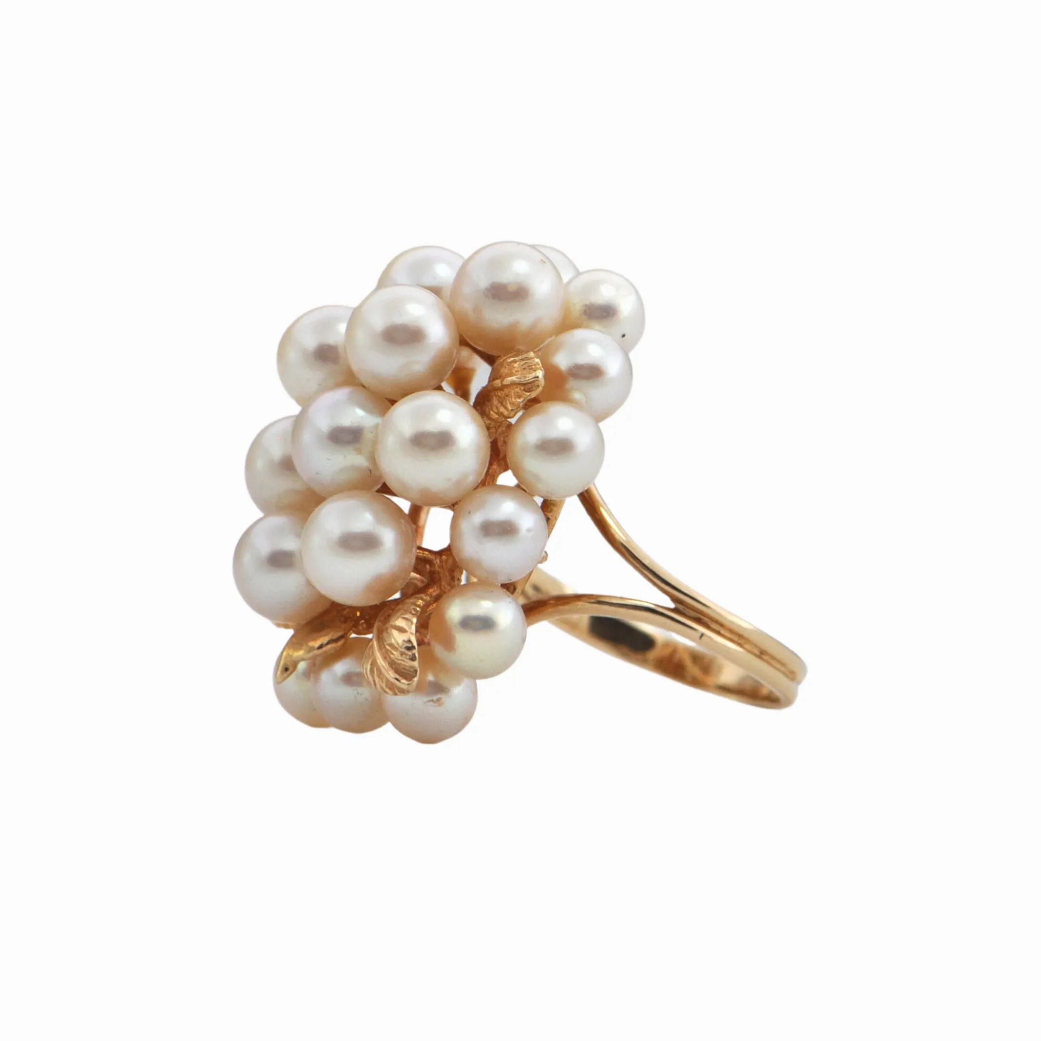 Vintage Pearl and Gold Leaf Cluster Ring