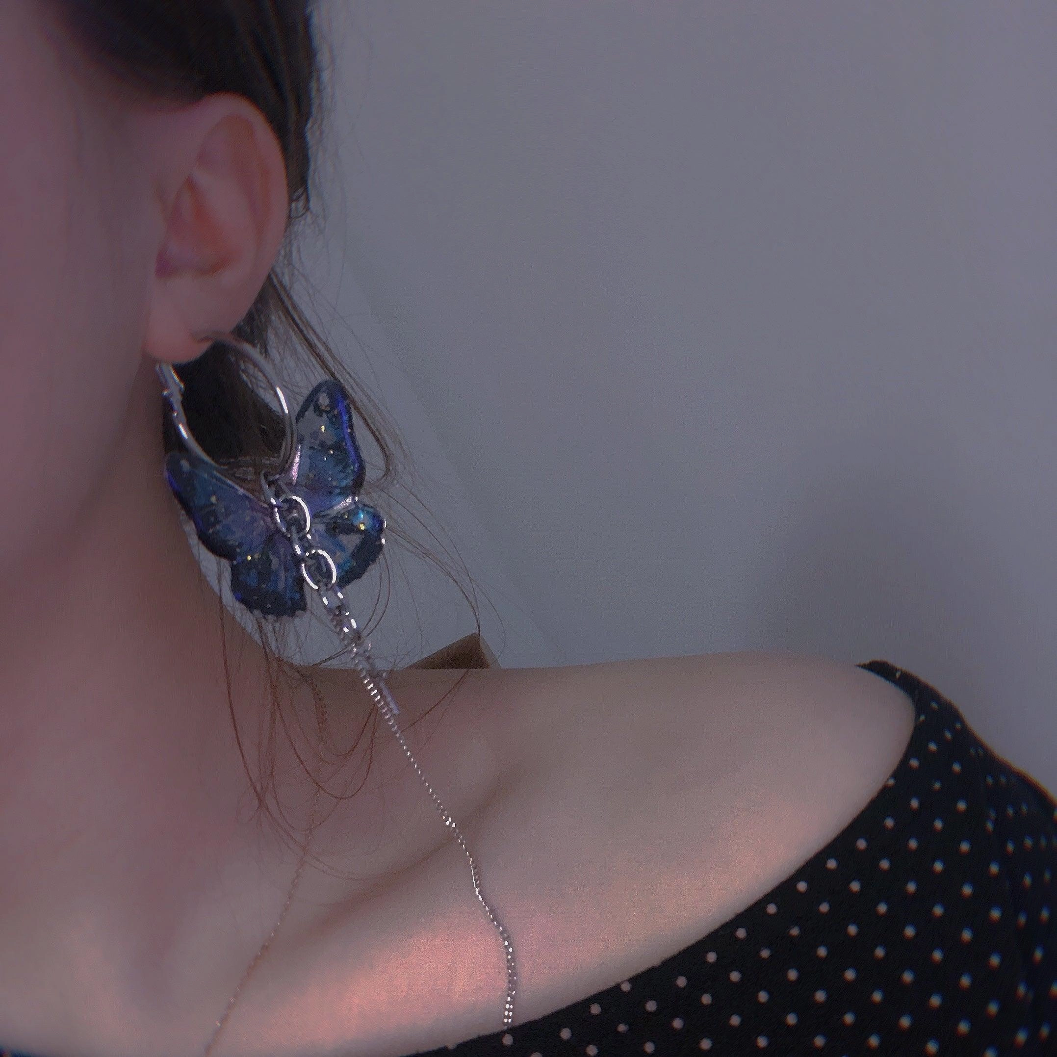 Vintage Punk Chain Bar Butterfly Earrings 