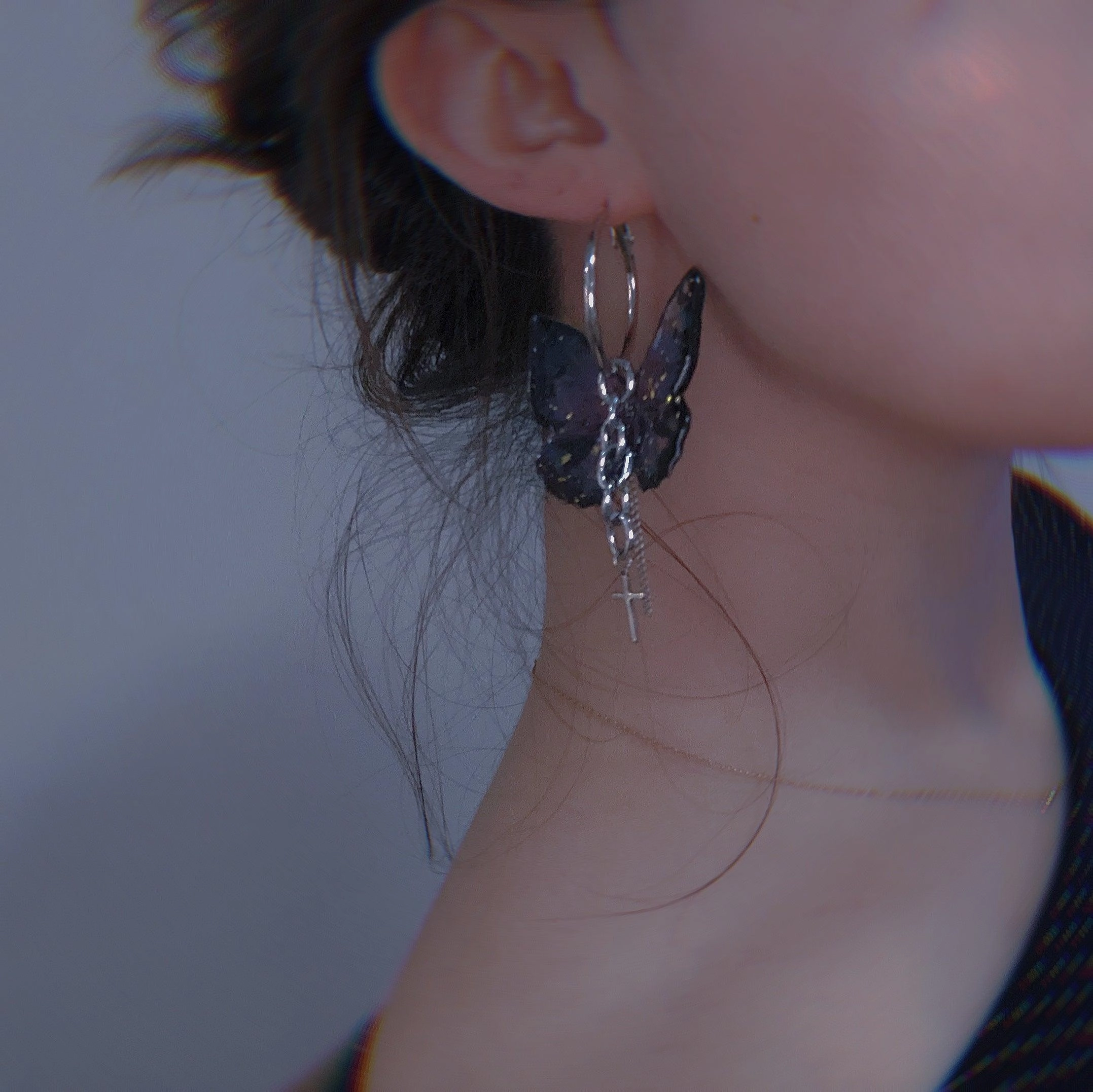 Vintage Punk Chain Bar Butterfly Earrings