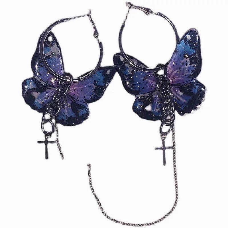 Vintage Punk Chain Bar Butterfly Earrings