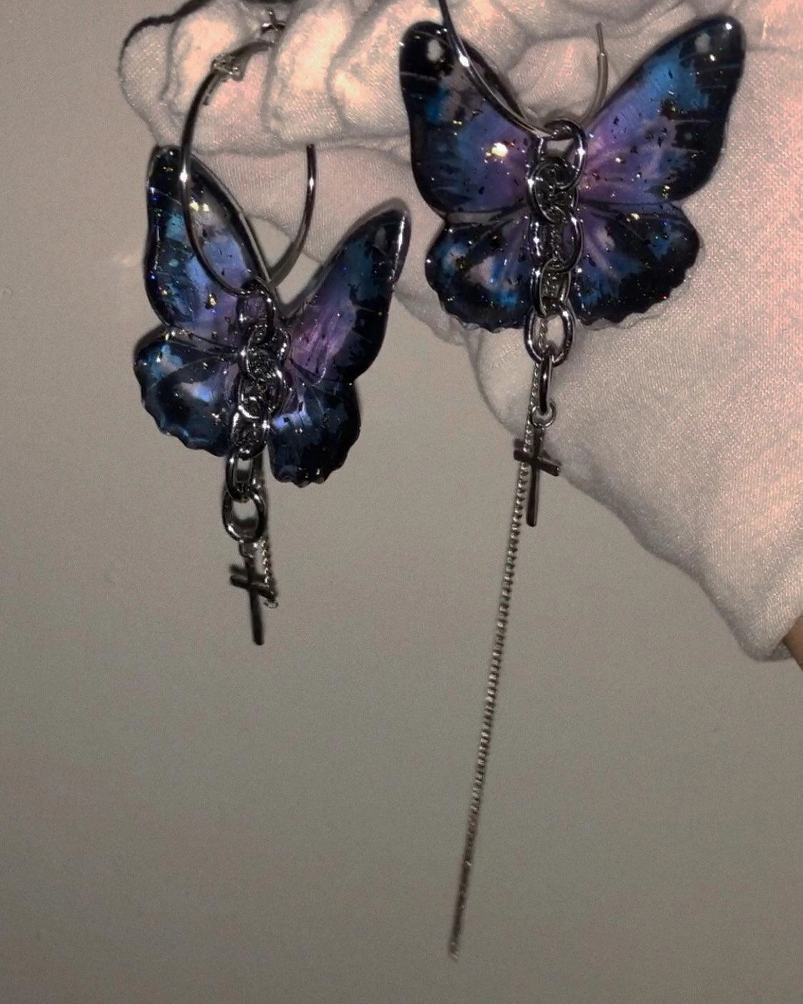 Vintage Punk Chain Bar Butterfly Earrings