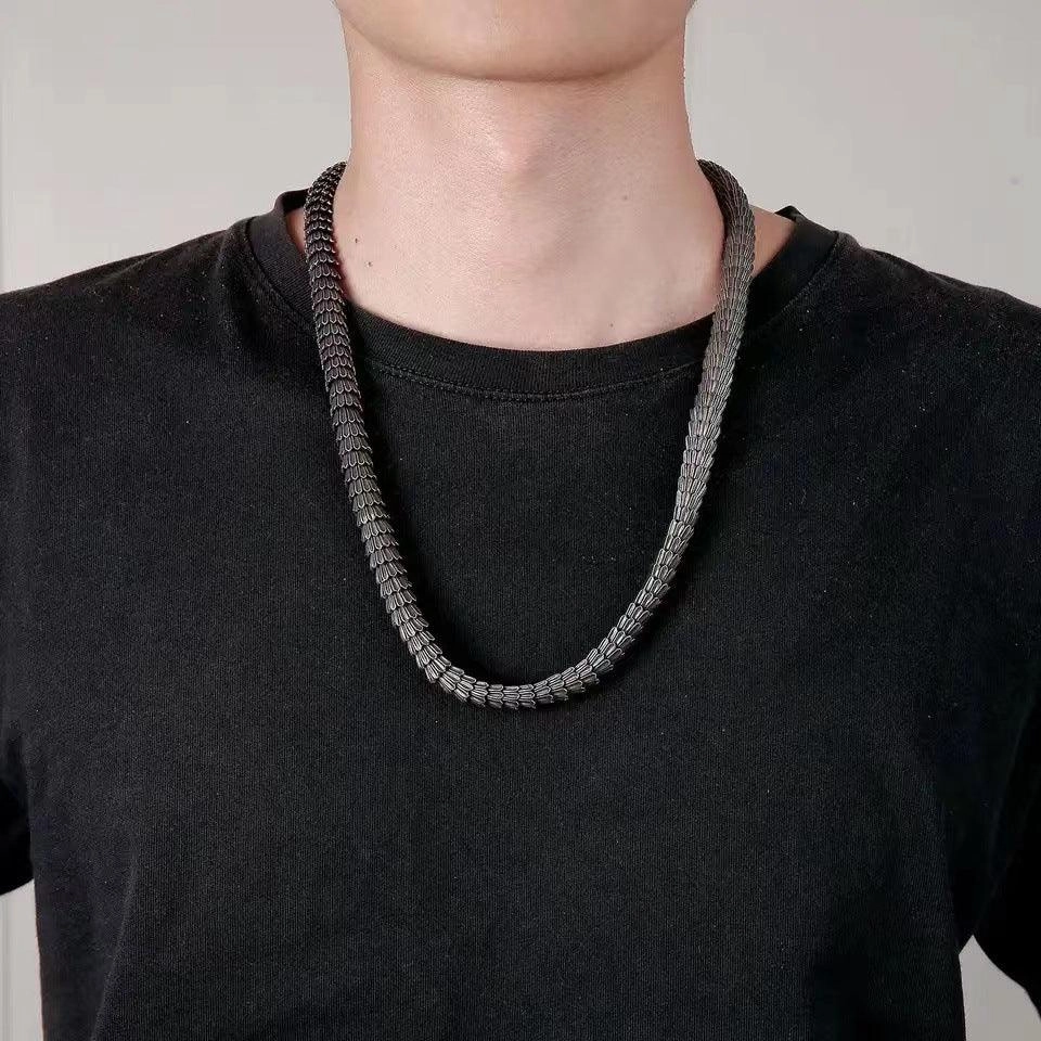 Vintage Stainless Steel Black Snake Necklace 