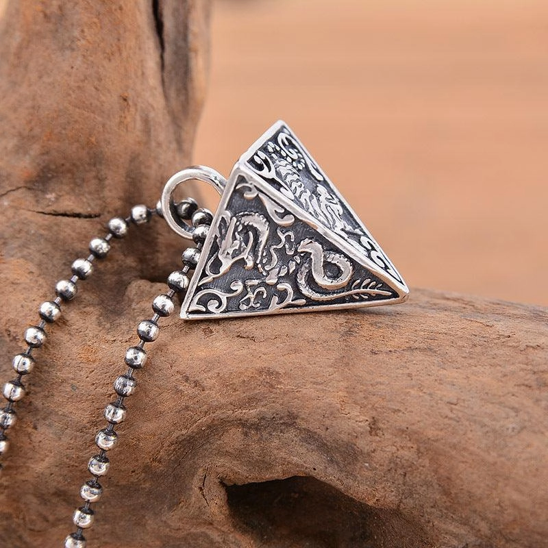 Vintage Thai Silver Pyramid Necklace For Men And Women