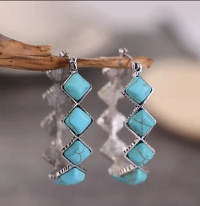 Vintage Turquoise Hoop Earrings texture-rose-gold  