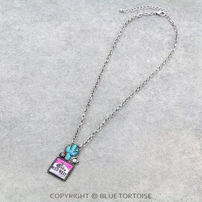 Western Cactus with Rodeo Logo Necklace texture-rose-gold  
