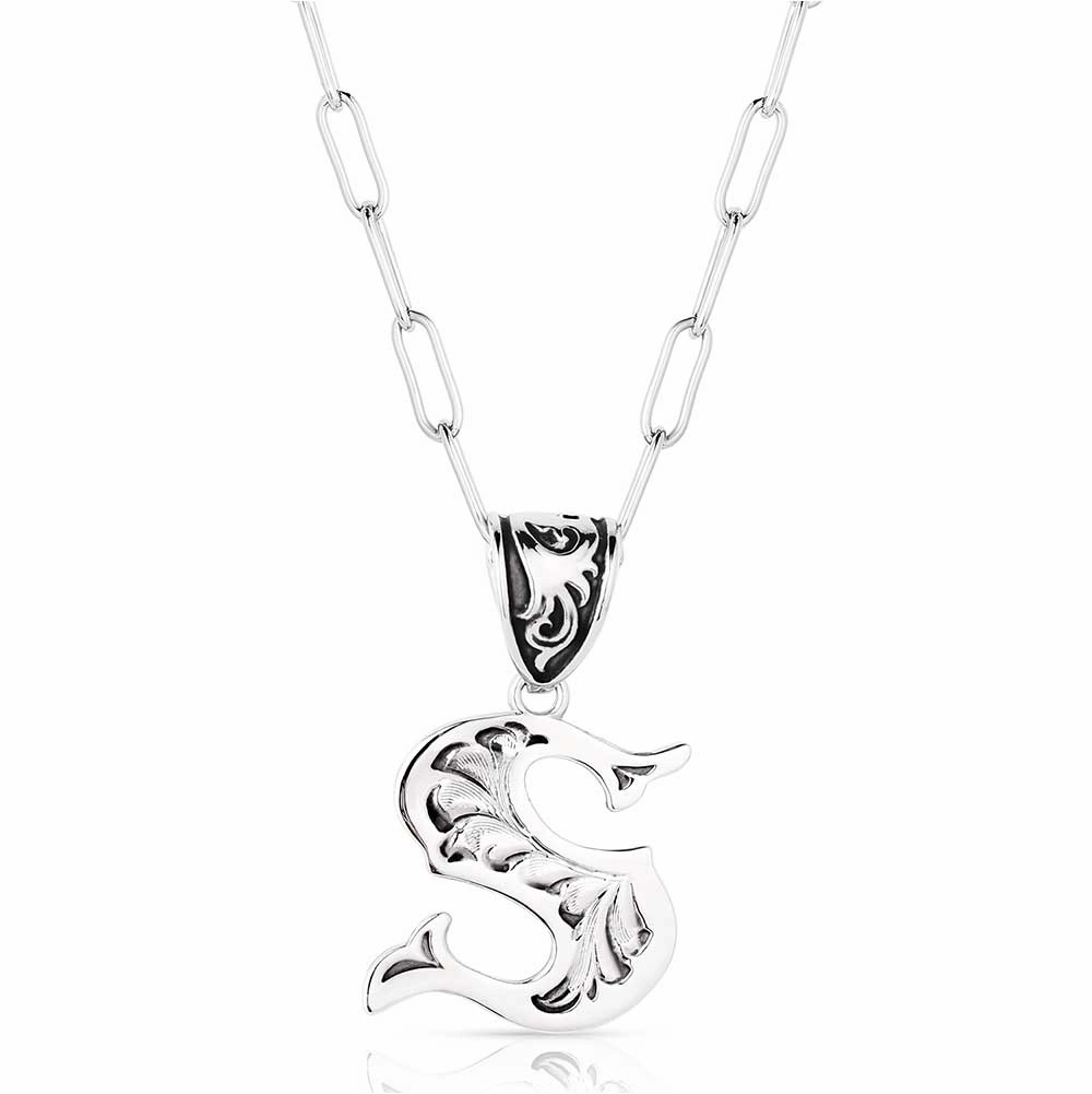 Western Initial S Necklace texture-rose-gold  