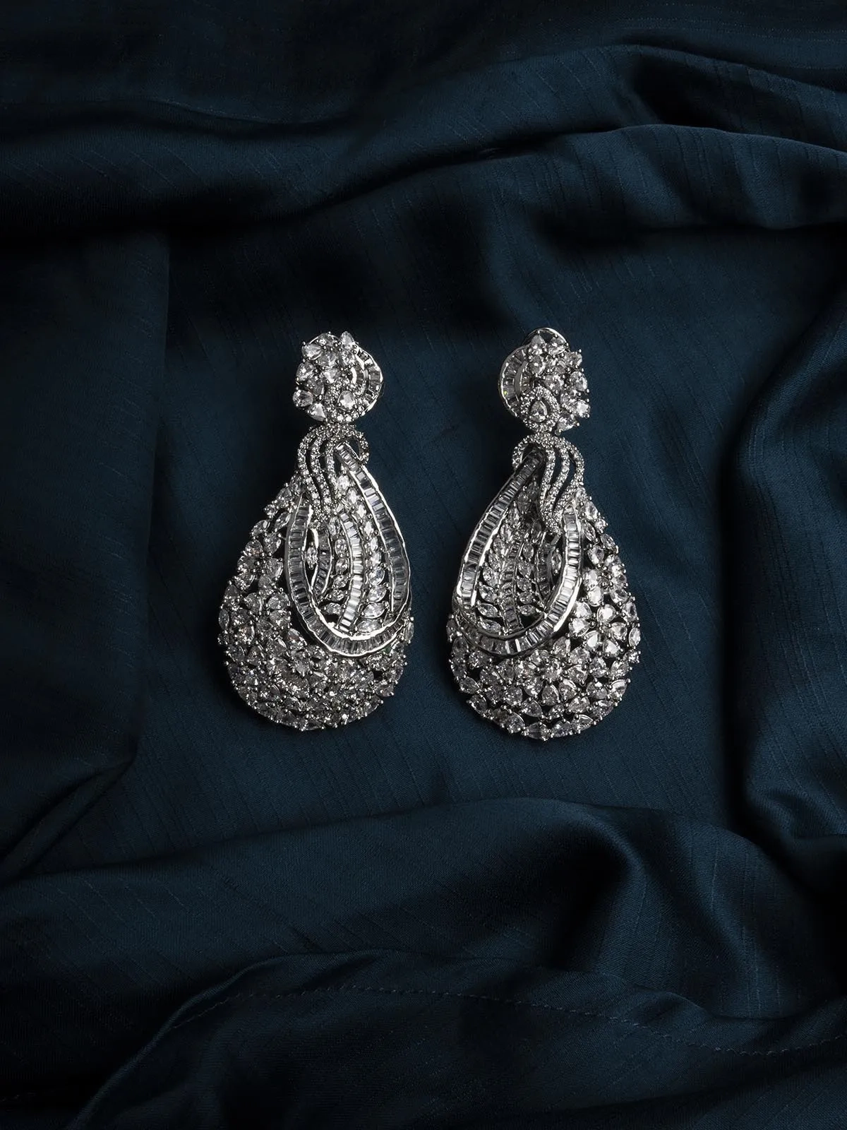 White Color Silver Plated Faux Diamond Earrings - CZEAR512